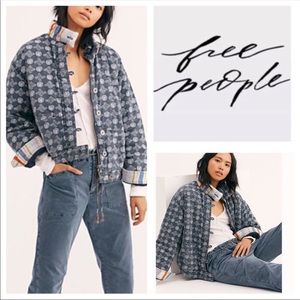 NWT free people | Mackenzie Bomber Jacket Large Indigo Combo Boho Pattern